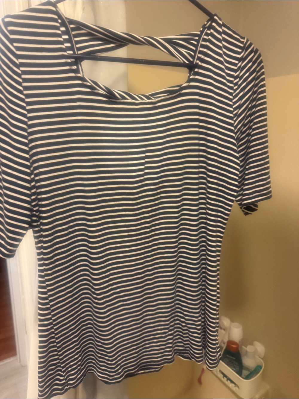 Market & Spruce Black and White Striped Short Sleeve Top